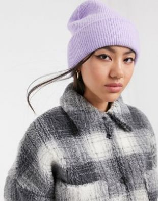 Monki - Bonnet côtelé - Lilas