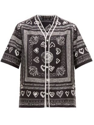 Chemise en soie à imprimé bandana, cœur et Medusa | Versace