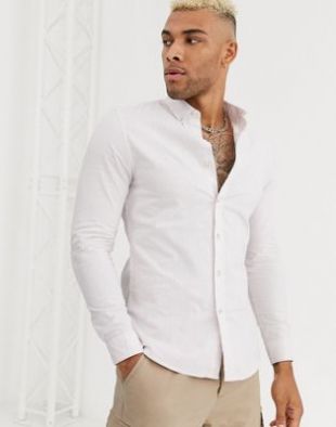 Topman - Chemise à manches longues avec col grand-père - Rayures blanches | ASOS