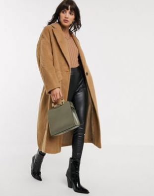 Topshop textured coat in camel | ASOS