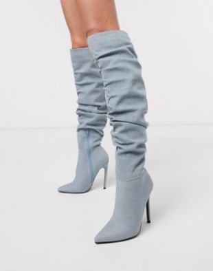 ASOS DESIGN - Carlotta - Bottes au genou souples à talons aiguille - Jean | ASOS