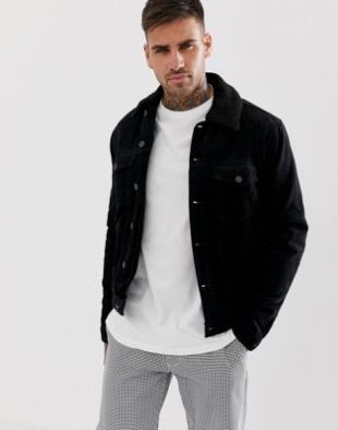 New Look - Veste en velours côtelé avec doublure imitation peau de mouton - Noir | ASOS