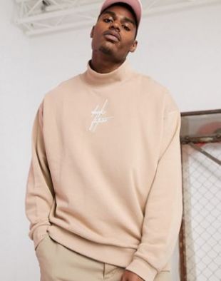 ASOS DESIGN oversized funnel neck sweatshirt in beige with embroidered dark future logo | ASOS