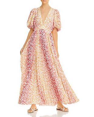 Avana Leopard Print Puff-Sleeve Maxi Dress