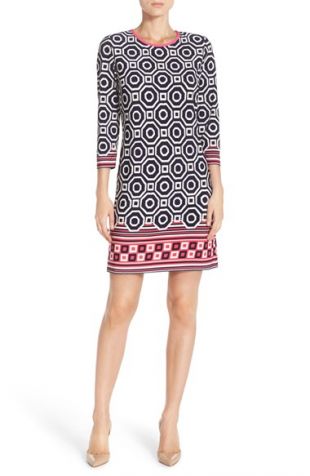 Robe Manches Longues Emilio Pucci Motif Géométrique Violet - Taille 40 Mini Col V - Occasion Très Bon état