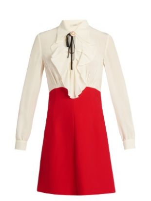Bi colour ruffled crepe de Chine dress | Miu Miu | MATCHESFASHION.COM US