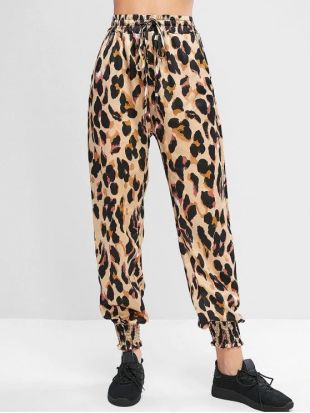 Zaful - Pantalon de Jogging Léopard Imprimé avec Poche à Cordon LEOPARD