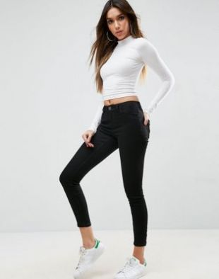 ASOS DESIGN - Lisbon - Jean skinny taille mi-haute longueur cheville - Noir pur | ASOS