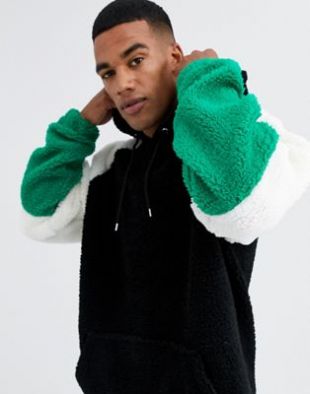 ASOS DESIGN - Hoodie oversize color block imitation peau de mouton - Noir | ASOS