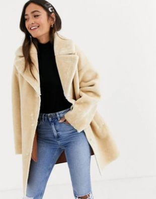 ASOS DESIGN - Manteau duveteux non tissé en fausse fourrure - Blanc | ASOS