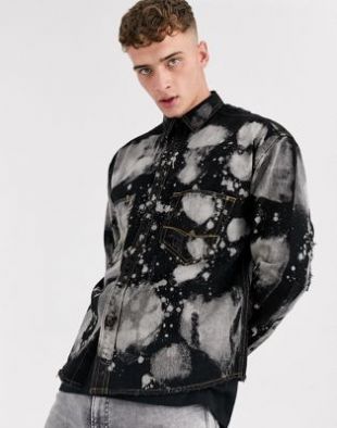 ASOS DESIGN - Chemise en jean oversize avec éclaboussures de peinture - Noir délavé | ASOS