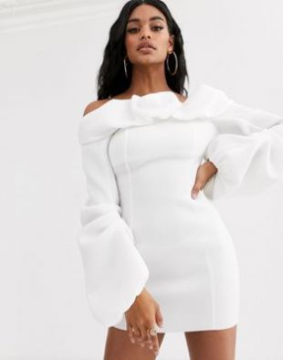 ASOS DESIGN - Robe coyrte épaules dénudées à manches longues boule | ASOS
