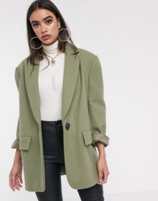 Manteau à col grand-père - Sauge