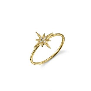Small Yellow Gold & Pavé Diamond Starburst Ring