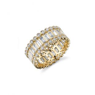 Baguette & Round Bezel Diamond Stacked Eternity Ring