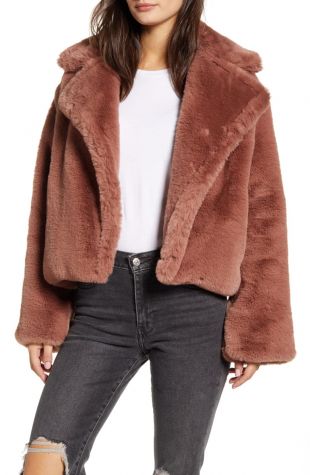 Pink Taupe Big Time Faux Fur Jacket