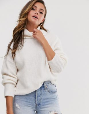 Fluffy Sweater with Cowl Neck in Recycled Blend
