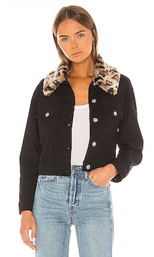 Cant Meow Faux Fur Collar Denim Jacket