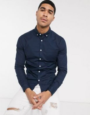 ASOS DESIGN - Chemise Oxford casual ajustée - Bleu marine | ASOS