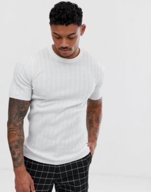 ASOS Design - T-shirt moulant en maille côtelée - Blanc | ASOS
