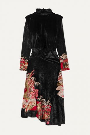 Velvet-Jacquard Midi Dress