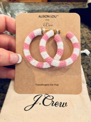 Alison Lou Striped Beaded Hoops Earrings