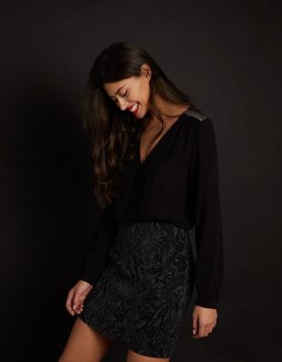 Robe ajustée effet 2-en-1 jupe imprimée noir femme | Morgan