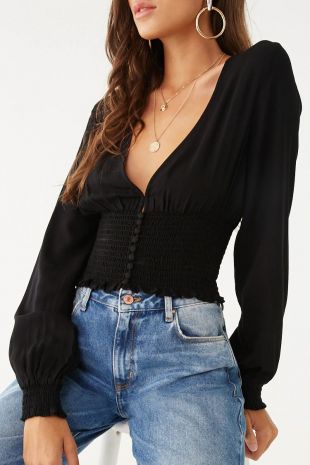 Plunging Smocked Top