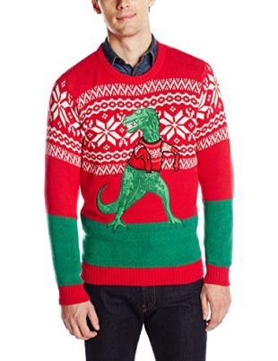 Men's Ugly Christmas Sweater Dinosaur in Red