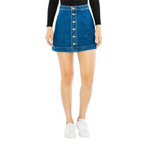 Denim Button Front A-line Mini Skirt