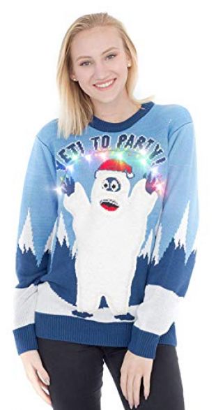 Yeti to Party Light up Blue Ugly Christmas Sweater