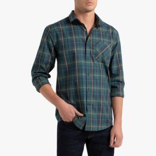 Chemise droite à carreaux, manches longues