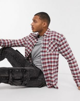 boohooMAN - Chemise manches longues oversize à carreaux - Rouge | ASOS