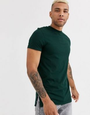 ASOS DESIGN - T-shirt long ras de cou avec fentes sur le côté - Vert | ASOS