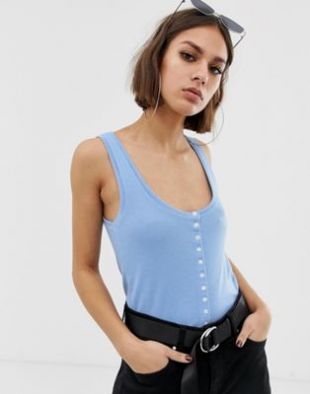 Na-kd - Débardeur côtelé à boutons - Bleu | ASOS