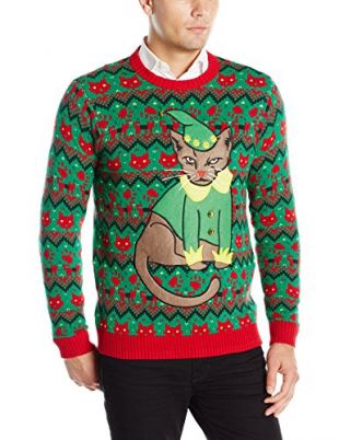 Men's Ugly Christmas Sweater Cat, Yellow