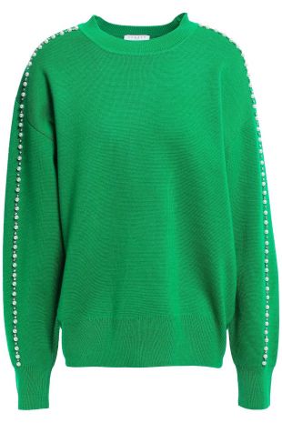 Green pearl embellished sweater of Herself Judge (Candace Green pearl embellished sweater of Herself Judge (Candace