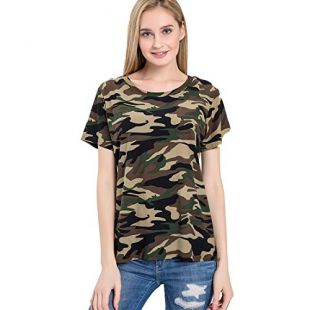 Weigou Women T Shirts Camo Printed Short Sleeve
