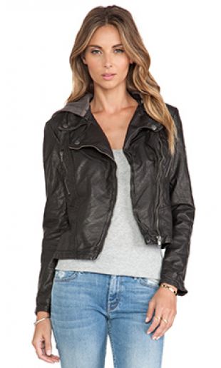Vegan Leather Hooded Moto Jacket
