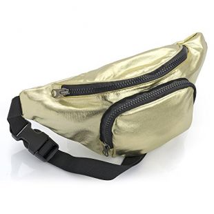 Metallic Gold Fabric Waist Bag Fanny Pack Money Bum Bag Hip Belt
