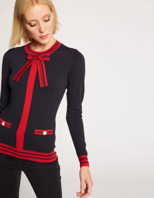 Pull manches longues noeud et bandes marine