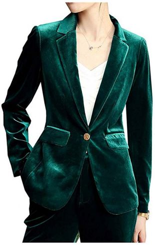 Women's Casual Single Button Green Velvet Blazer