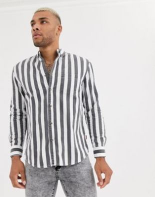 Bershka vertical Striped shirt in grey and white | ASOS
