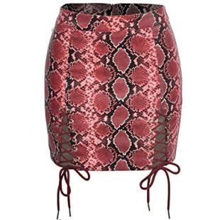 2019 Fashion Sexy Women PU Mini Skirt Snake Skin Print Lace-Up Hollow Out Bandage High Waist Bodycon Skirt Female Pencil Skirt