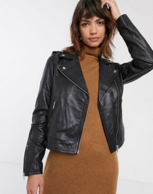 Warehouse - Blouson de motard en cuir - Noir | ASOS
