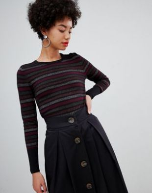 Warehouse - Pull à rayures scintillantes - Noir | ASOS