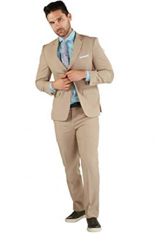 Men's Tan Slim Fit 2 Piece Notch Lapel Suit Set with Blazer Jacket & Dress Pants - (40 Short)