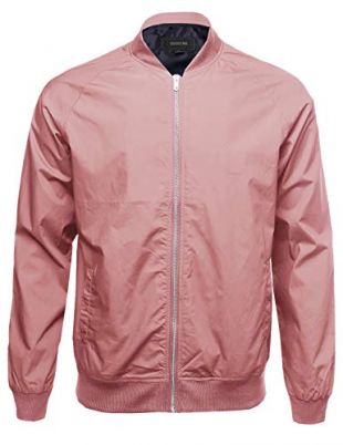 Classic Basic Style Zip Up Long Sleeves Bomber Jacket Dusty Rose L
