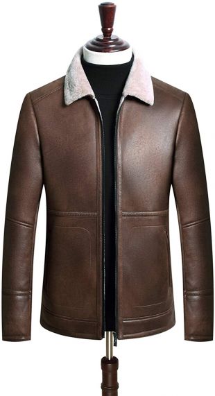 Mens Winter Real Faux Fur Leather Jacket Thick Warm Coat Trench Lamb Wool Lining