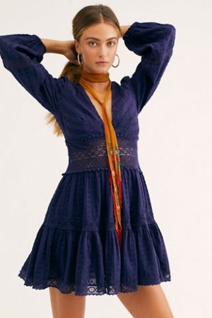 free people blue crochet dress Teagan Floral Hand Crochet Midi Dress - Blue